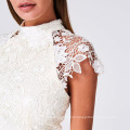 Midi Crochet Mock Neck Celebrity Lace Bodycon White Lace Dress